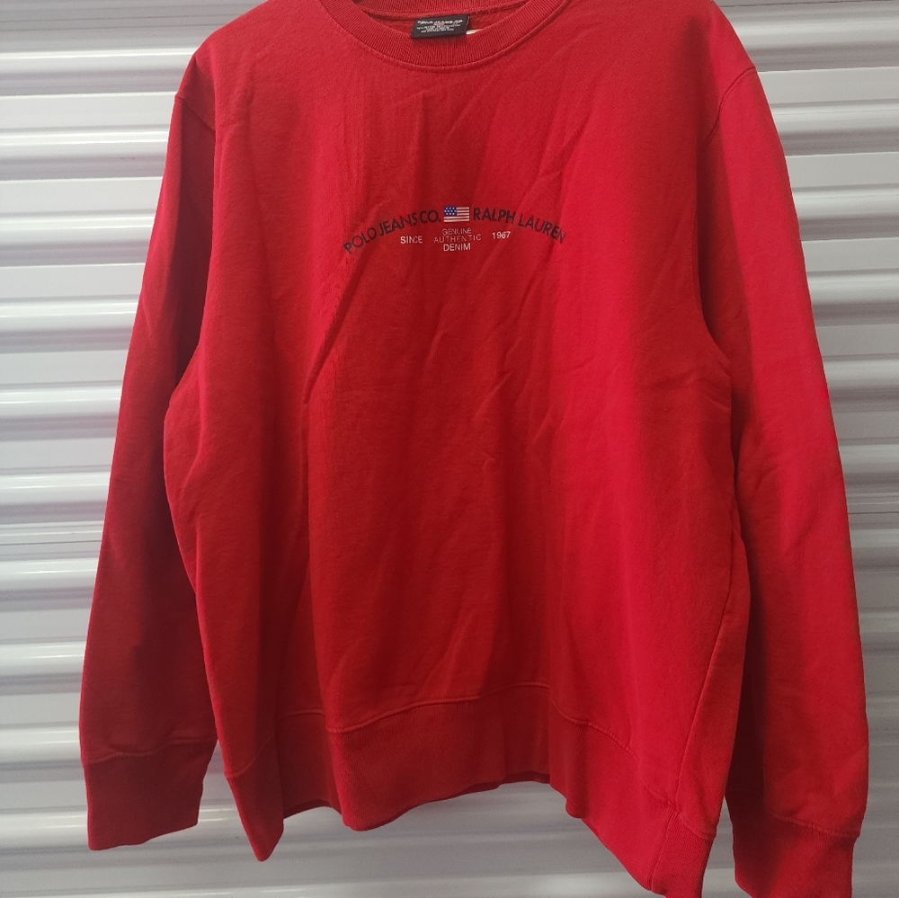 Vtg 90s Ralph Lauren Polo Sport Crewneck Sweatshirt  XL Red USA Flag Spellout